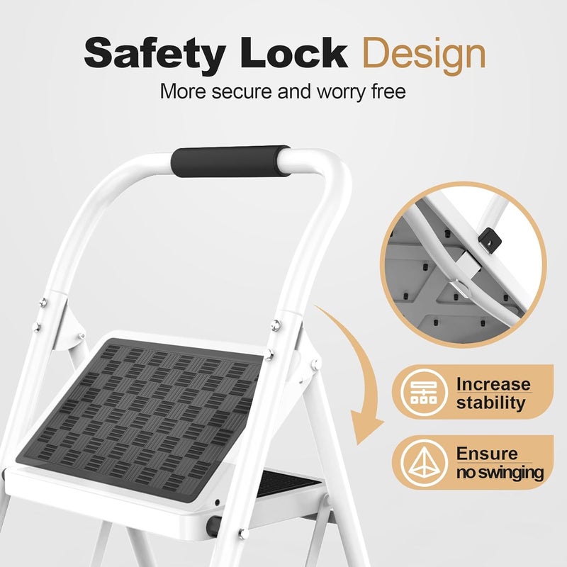 HBTower 2 Step Ladder,2 Step Stool for Adults Folding Step Stool with Cushioned Handle with Wide Anti-Slip Pedal Ergonomic Design - Image 3